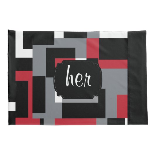 Rood, Zwart en Wit Abstract Patroon Kussensloop (Achterkant-Rechts)