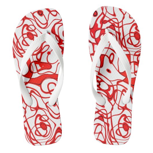 Rood, Zwart en Wit Abstract Teenslippers (Voetbed)