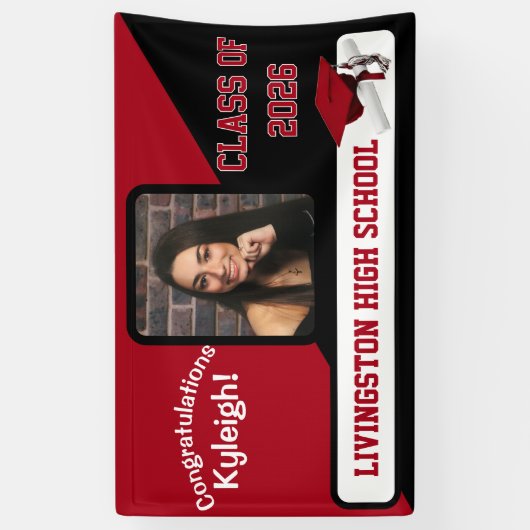 Rood, zwart en wit Afstuderen Spandoek (Verticaal)