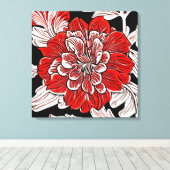 Rood Zwart en Wit Art Nouveau Bloem Canvas Afdruk (Insitu (Houten vloer))