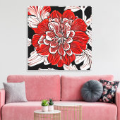 Rood Zwart en Wit Art Nouveau Bloem Canvas Afdruk (Insitu (Woonkamer))