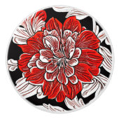Rood Zwart en Wit Art Nouveau Bloem Keramische Knop (Voorkant)