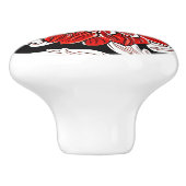 Rood Zwart en Wit Art Nouveau Bloem Keramische Knop (Zijkant)