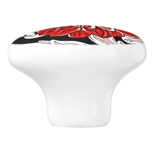 Rood Zwart en Wit Art Nouveau Bloem Keramische Knop (Zijkant)