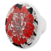 Rood Zwart en Wit Art Nouveau Bloem Keramische Knop (Rechts)