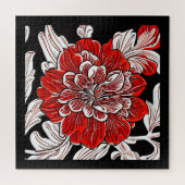 Rood Zwart en Wit Art Nouveau Bloem Legpuzzel (Horizontaal)