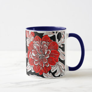 Rood Zwart en Wit Art Nouveau Bloem Mok
