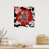 Rood Zwart en Wit Art Nouveau Bloem Poster (Keuken)