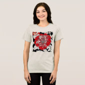 Rood Zwart en Wit Art Nouveau Bloem Tri-Blend Shirt (Voorkant volledig)