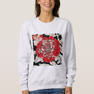 Rood Zwart en Wit Art Nouveau Bloem Trui