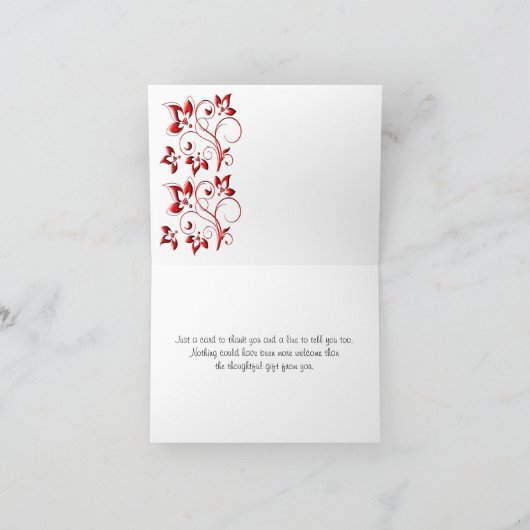 Rood, zwart en wit Bloemen Dank u Opmerking Kaart (Binnen)