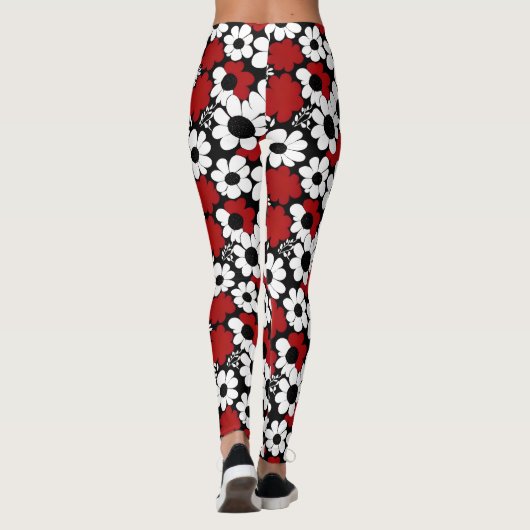 Rood, zwart en wit bloemen grillig leggings (Achterkant)