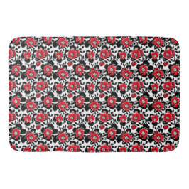 Rood, zwart en wit bloemen patroon badmat