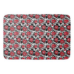 Rood, zwart en wit bloemen patroon badmat