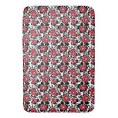 Rood, zwart en wit bloemen patroon badmat (Voorkant Verticaal)