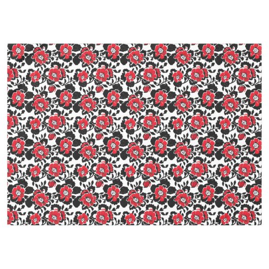 Rood, zwart en wit bloemen patroon tafelkleed (Voorkant (Horizontaal))