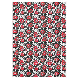 Rood, zwart en wit bloemen patroon tafelkleed