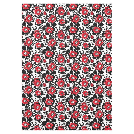 Rood, zwart en wit bloemen patroon tafelkleed (Voorkant)