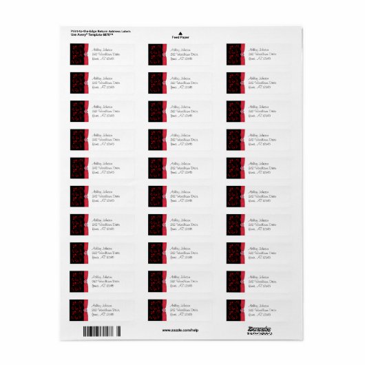 Rood, Zwart en Wit Bloemen Terugkeeradreslabel Etiket (Full Sheet)