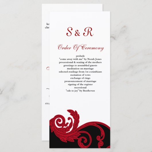 rood, zwart en wit Bruiloftsprogramma Programmakaart (Voorkant / Achterkant)