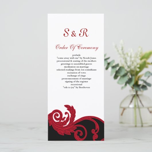 rood, zwart en wit Bruiloftsprogramma Programmakaart (Staand voorkant)