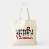 Rood, Zwart en Wit Buffel Plaid Vrolijk Kerstfeest Tote Bag (Achterkant)