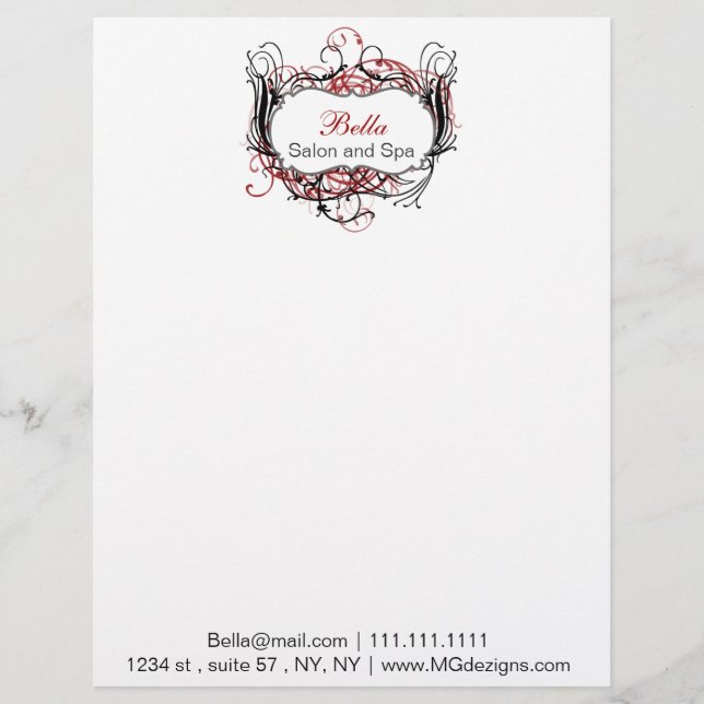 rood, zwart en wit chic briefpapier gepersonaliseerd briefhoofd (Voorkant)