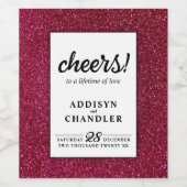 Rood Zwart en Wit Chique Moderne Bruiloft Glitter Wijn Etiket (Enkel label)