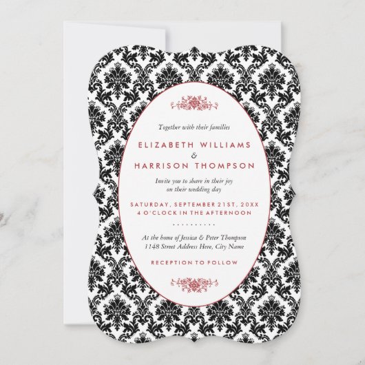  Rood, Zwart en Wit Damasgordijn Kaart (Voorkant)