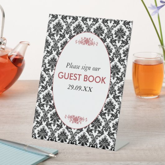  Rood, Zwart en Wit Damasgordijn Reclamebord Met Voetstuk (Insitu)