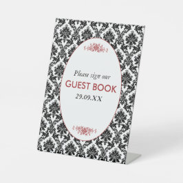 Rood, Zwart en Wit Damasgordijn Reclamebord Met Voetstuk