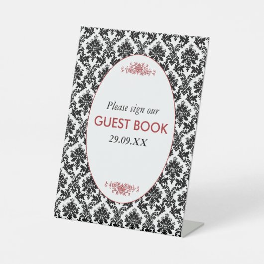  Rood, Zwart en Wit Damasgordijn Reclamebord Met Voetstuk (Voorkant)