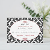  Rood, Zwart en Wit Damasgordijn RSVP Kaartje (Staand voorkant)