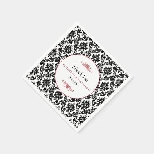  Rood, Zwart en Wit Damasgordijn Servetten (Hoek)