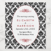  Rood, Zwart en Wit Damasgordijn Wijn Etiket (Enkel label)