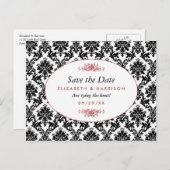  rood, zwart en wit damast bewaar de datum aankondigingskaart (Voorkant / Achterkant)