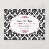  rood, zwart en wit damast bewaar de datum aankondigingskaart (Voorkant)