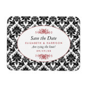  rood, zwart en wit damast bewaar de datum magneet (Horizontaal)