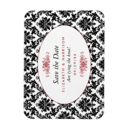 rood, zwart en wit damast bewaar de datum magneet