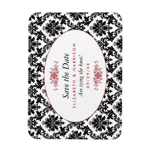  rood, zwart en wit damast bewaar de datum magneet (Verticaal)