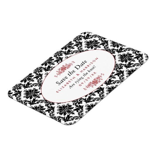  rood, zwart en wit damast bewaar de datum magneet (Linkerzijde)