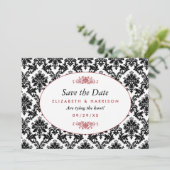 rood, zwart en wit damast bewaar de datum save the date (Staand voorkant)