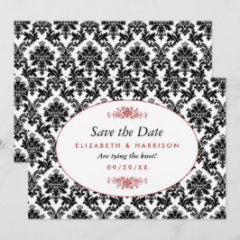 rood, zwart en wit damast bewaar de datum save the date