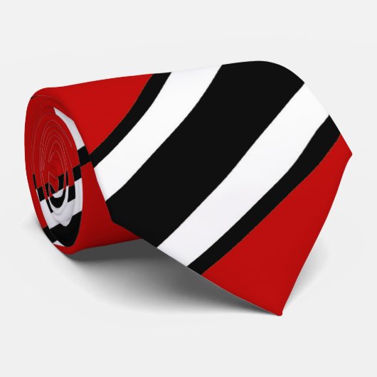 Rood zwart en wit diagonaal gestreept Stropdas (Opgerold)