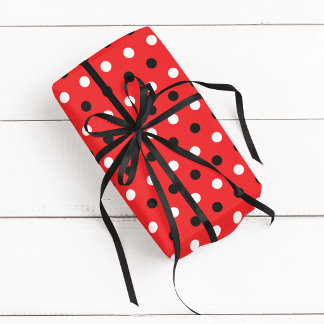 Rood Zwart en Wit Driekleurig Stippenpatroon Cadeaupapier