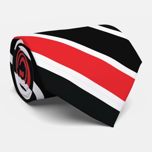 Rood zwart en wit, dubbelstreept stropdas (Opgerold)