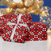 Rood, zwart en wit geometrisch pixelpatroon