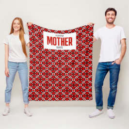 Rood, Zwart, en Wit Geometrisch Pixelpatroon Fleece Deken