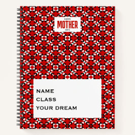 Rood, zwart en wit geometrisch pixelpatroon notitieboek