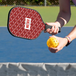 Rood, Zwart en Wit Geometrisch Pixelpatroon Pickleball Paddle